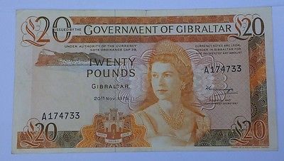 20/11/1975 Gibraltar 20 Pounds Banknote P-23a (Key Date) British Adminstration