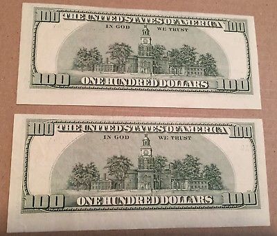 2006 US America 2 Consecutive $100 Bill Note Error Mistake Cut Print Shifted Up