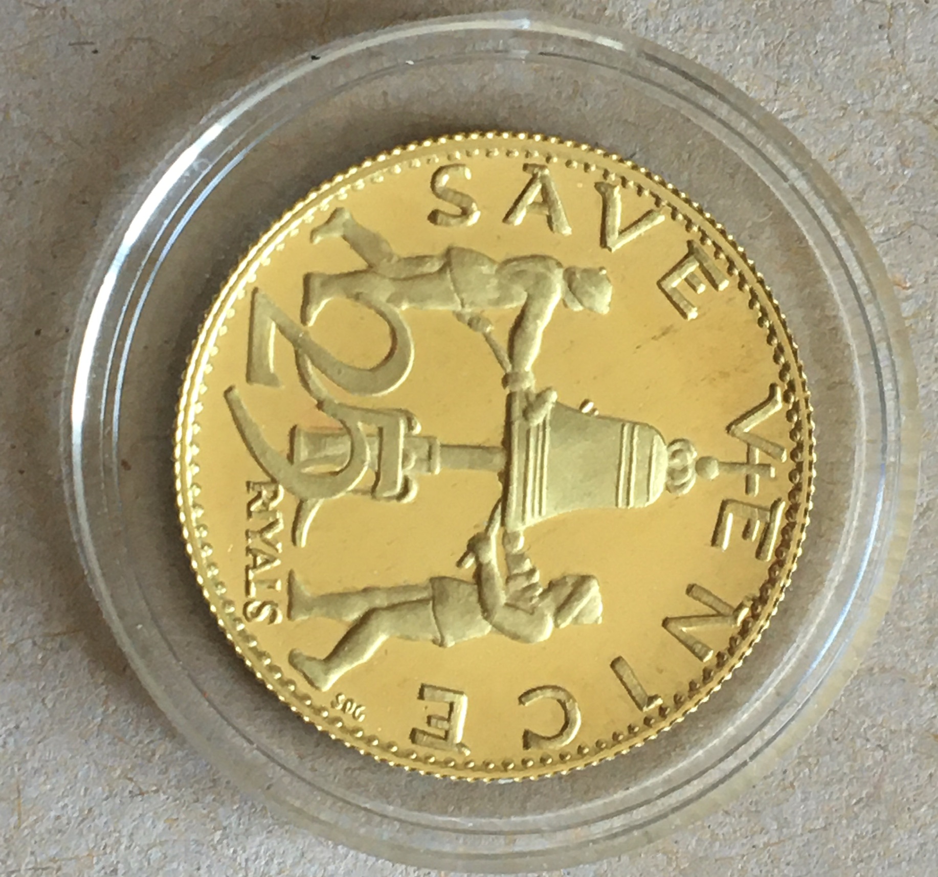 1971 United Arab Emirates UAE Ajman 25 Riyals Gold Coin Save Venice Rashid 5.2 g