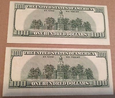 2006 US America 2 Consecutive $100 Bill Note Error Mistake Cut Print Shifted Up