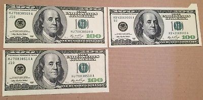 2006 US America 2 Consecutive $100 Bill Note Error Mistake Cut Print Shifted Up