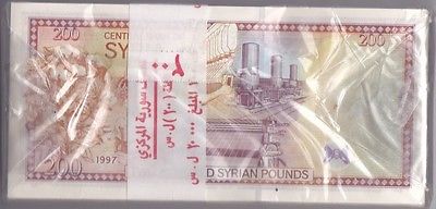 1997 Syria Bundle of 100 Pieces 200 Pound Banknote Pick # 109 – UNC Hafz Assad