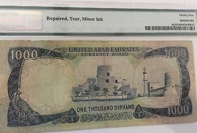 1976 United Arab Emirates UAE 1000 Dirhams P 6a Banknote PMG 25 Very Fine Rare