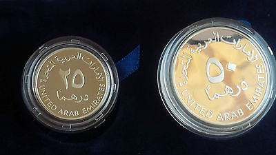 1998 Emirates UAE 50 & 25 Dirham Silver Coin 35 Years of National Bank of Dubai