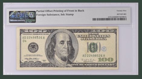 US 1996 $100 Green Withrow Rubin Note Cleveland Offset Printing Error PMG 25 VF