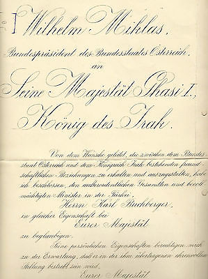 1934 Austria President Wilhelm Miklas Official Letter to King Ghazi I of Iraq