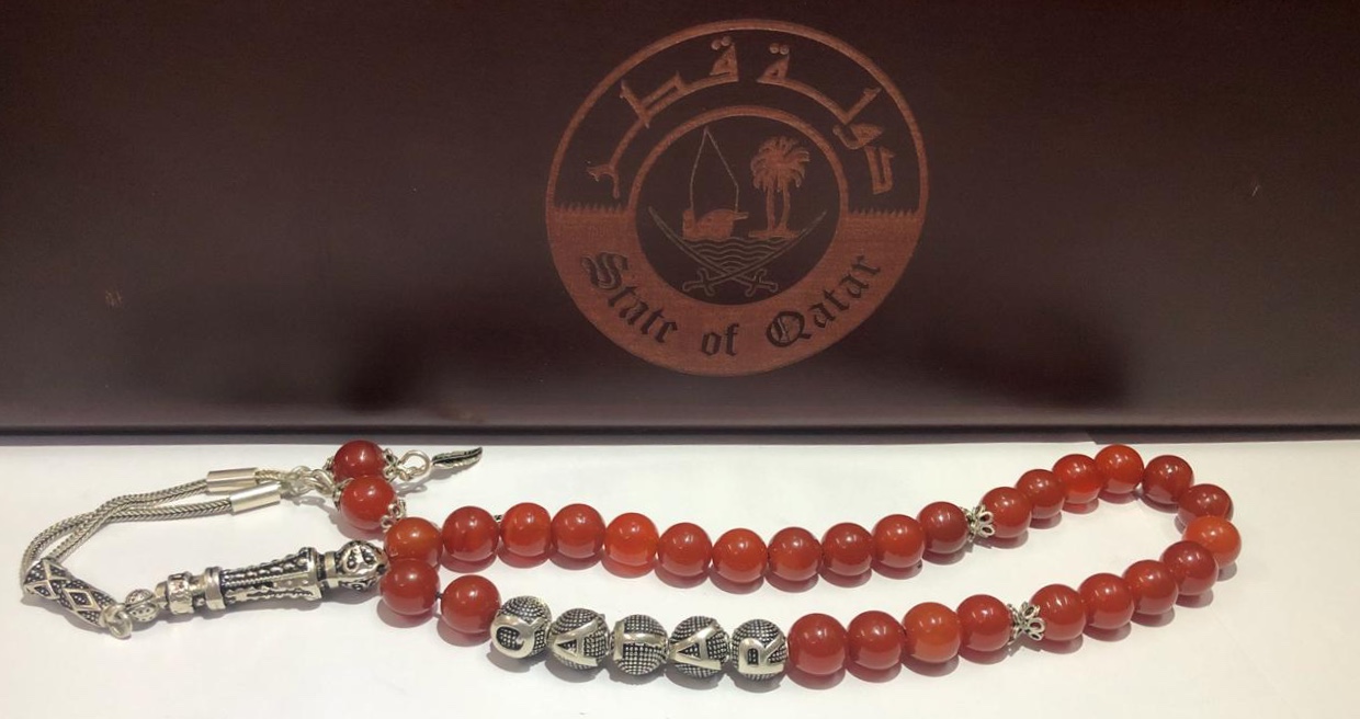 Qatar Prayer Misbaha Tasbiha 33 Bead Silver Natural Agate سبحة فضة و عقيق قطرية