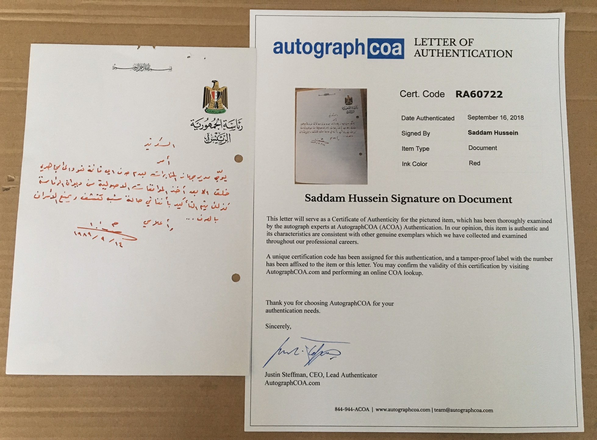 Autograph Handwritten Document Saddam Iran Funding Mujahedeen-e-Khalq Austerity