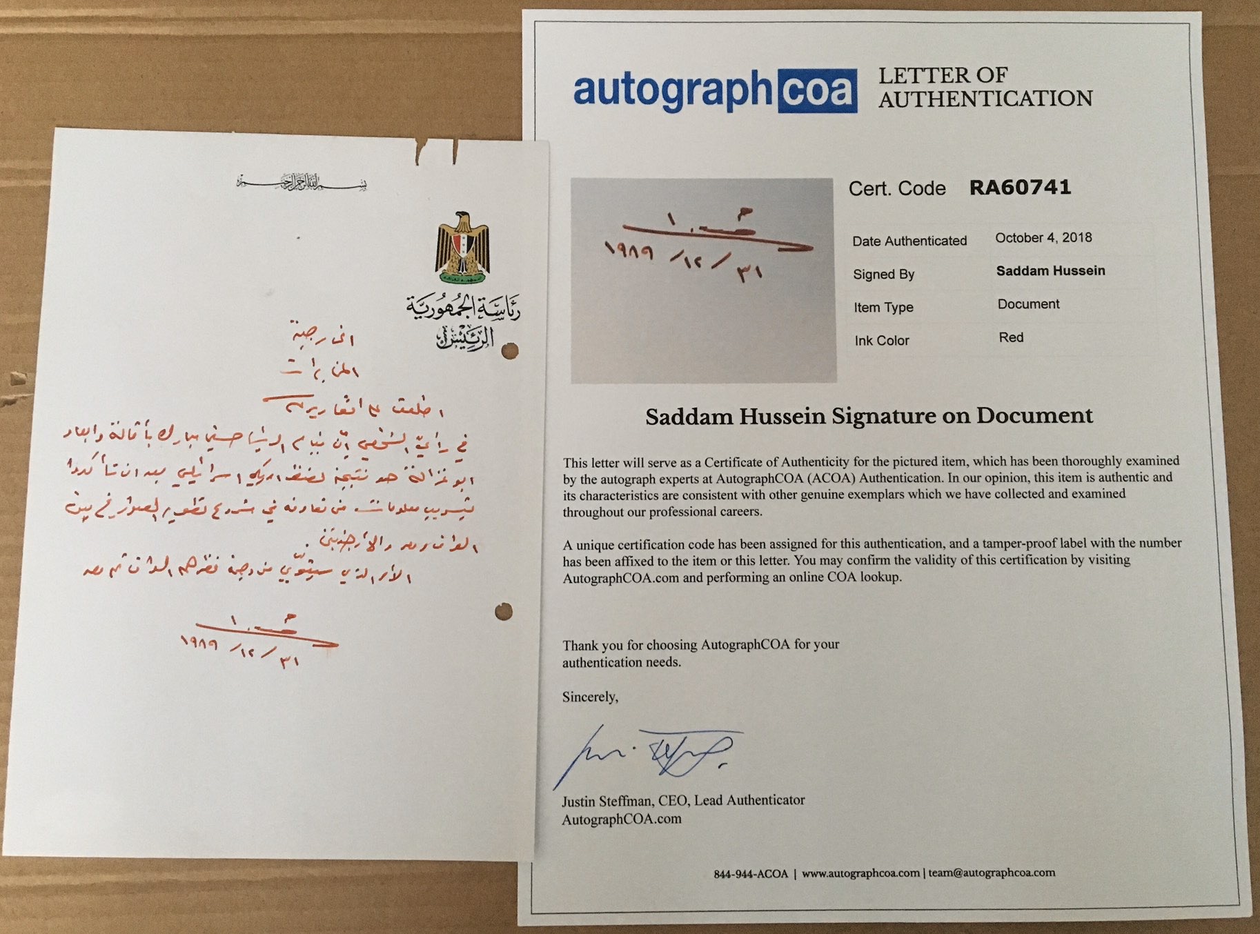 Autograph Handwritten Document Saddam Missile Project Argentina Iraq Egypt