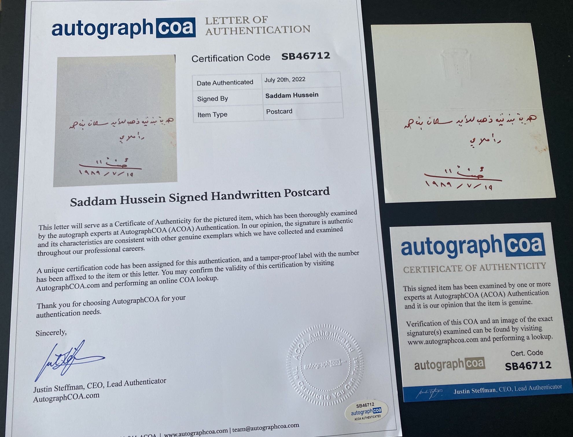 Autograph Saddam Hussein Gift Gold Gun Prince Salman bin Hamad AlKhalifa Bahrain