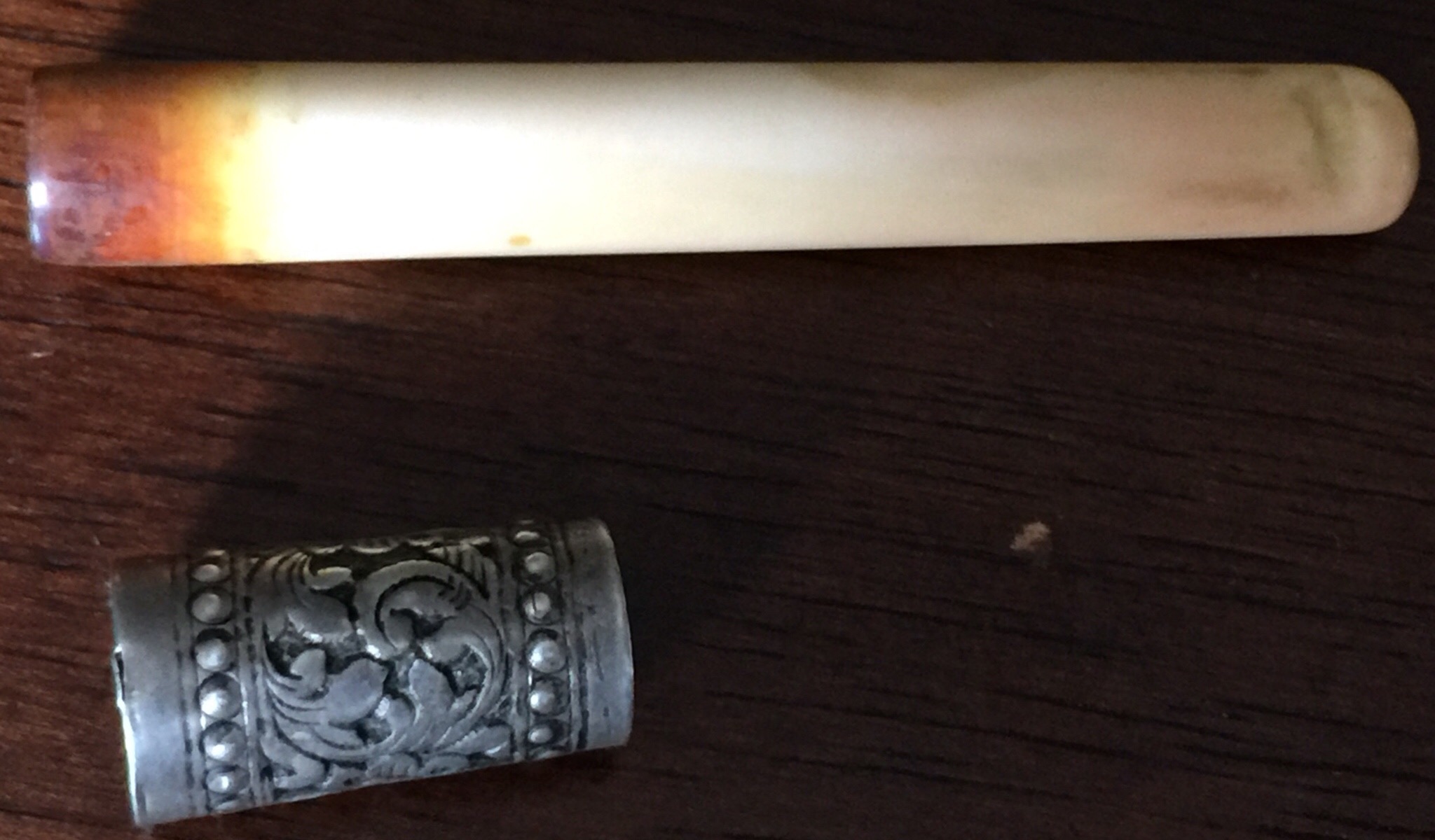 Antique 1900 S Persian Qajar Cigar Cigarettes Pipe Silver Hand Engraving Ivory