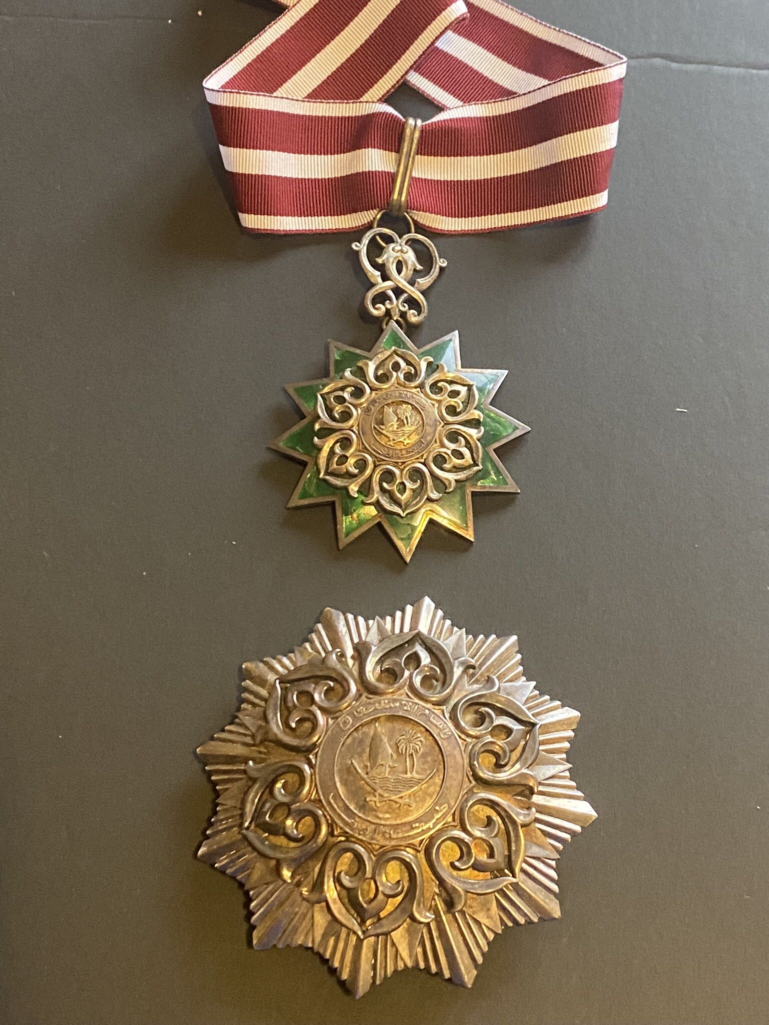 1978 Qatar Order of Merit 1st Class Neck Badge Breast Star Medal Sheikh/ Emir Khalifa