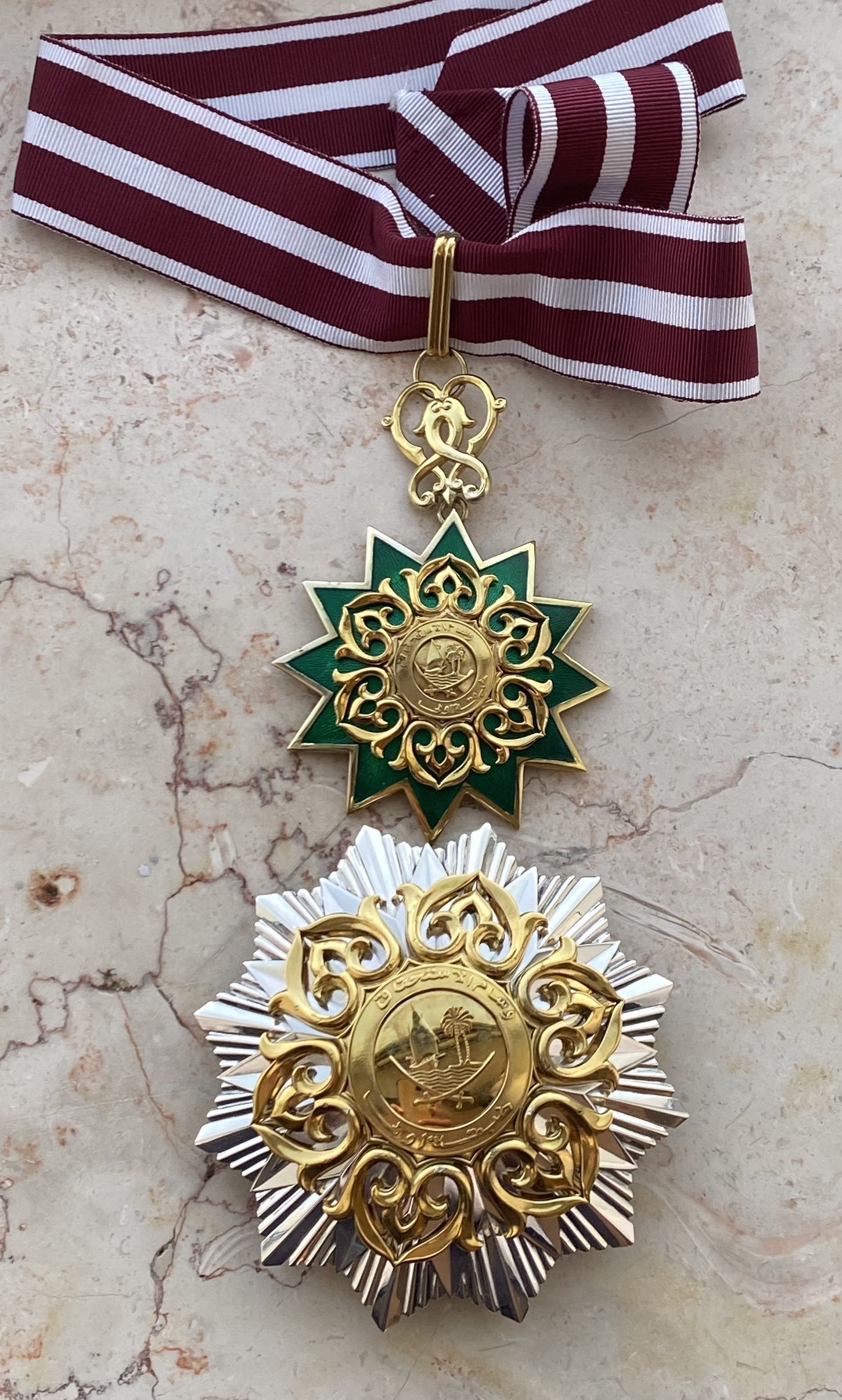1978 Qatar Order of Merit 1st Class Neck Badge Breast Star Medal Sheikh/ Emir Khalifa