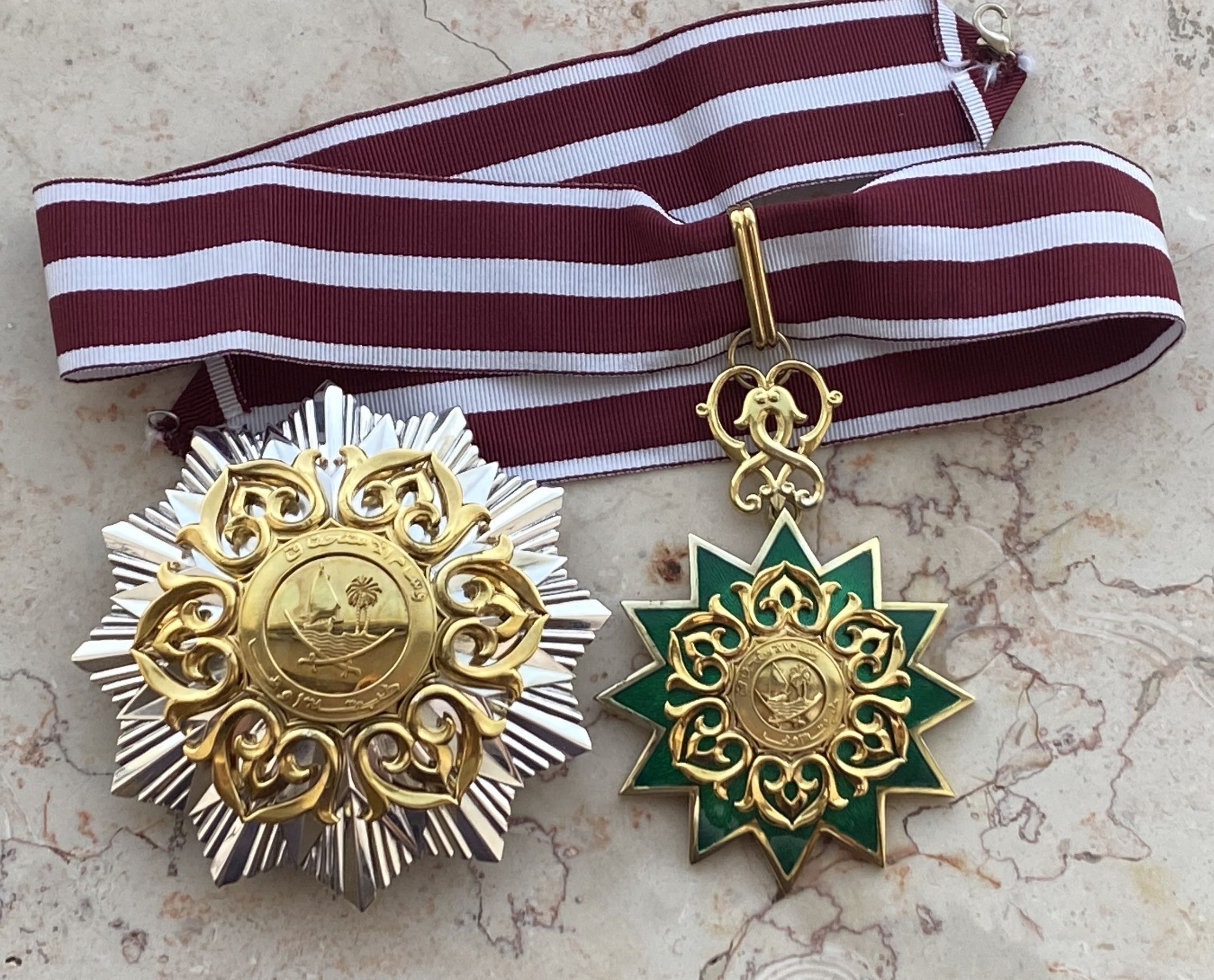 1978 Qatar Order of Merit 1st Class Neck Badge Breast Star Medal Sheikh/ Emir Khalifa