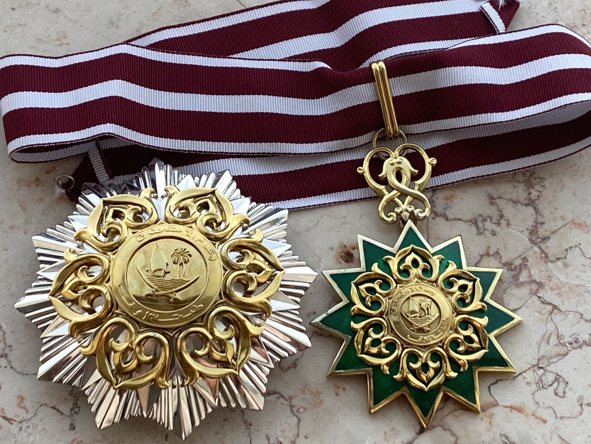 1978 Qatar Order of Merit 1st Class Neck Badge Breast Star Medal Sheikh/ Emir Khalifa