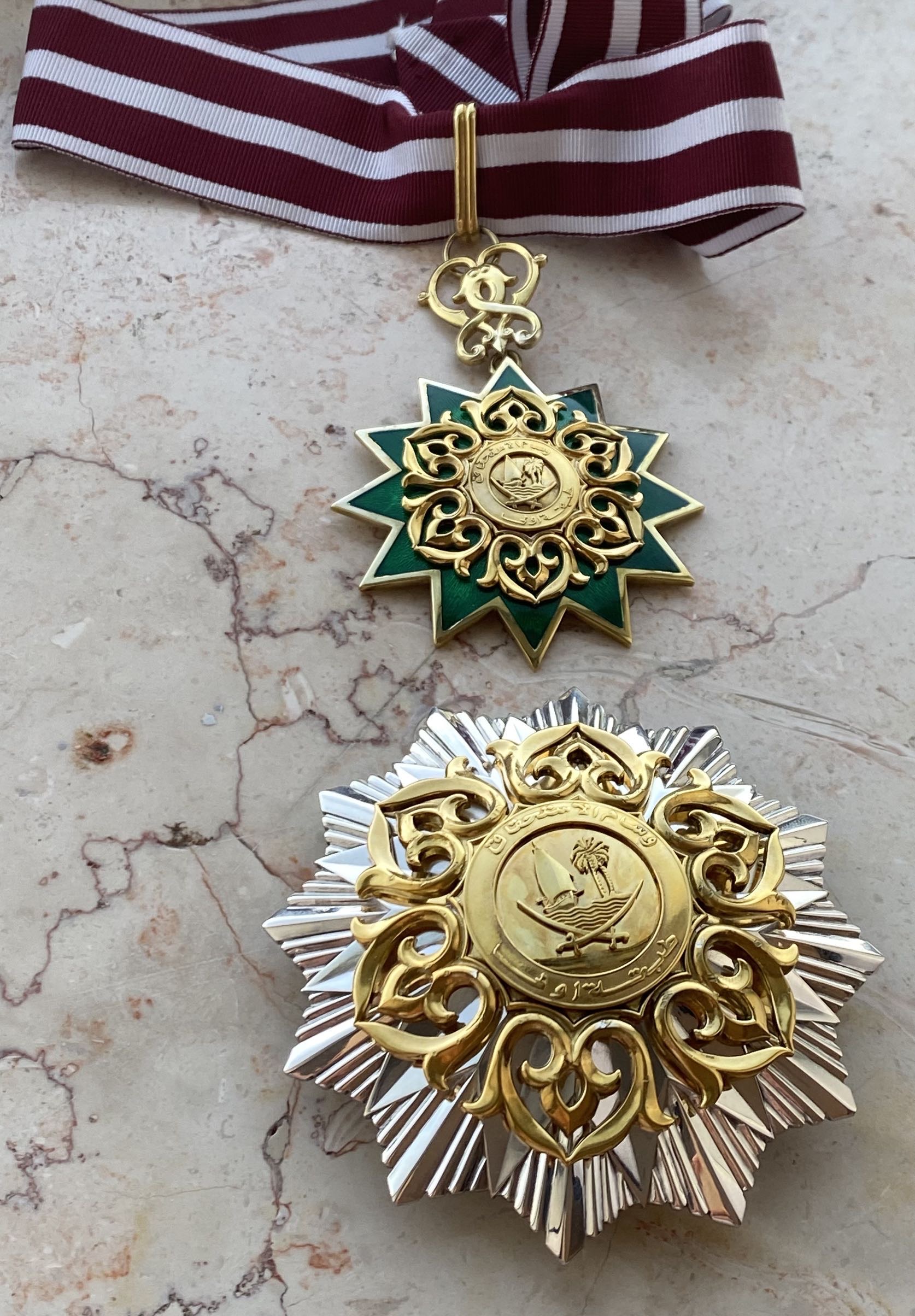 1978 Qatar Order of Merit 1st Class Neck Badge Breast Star Medal Sheikh/ Emir Khalifa