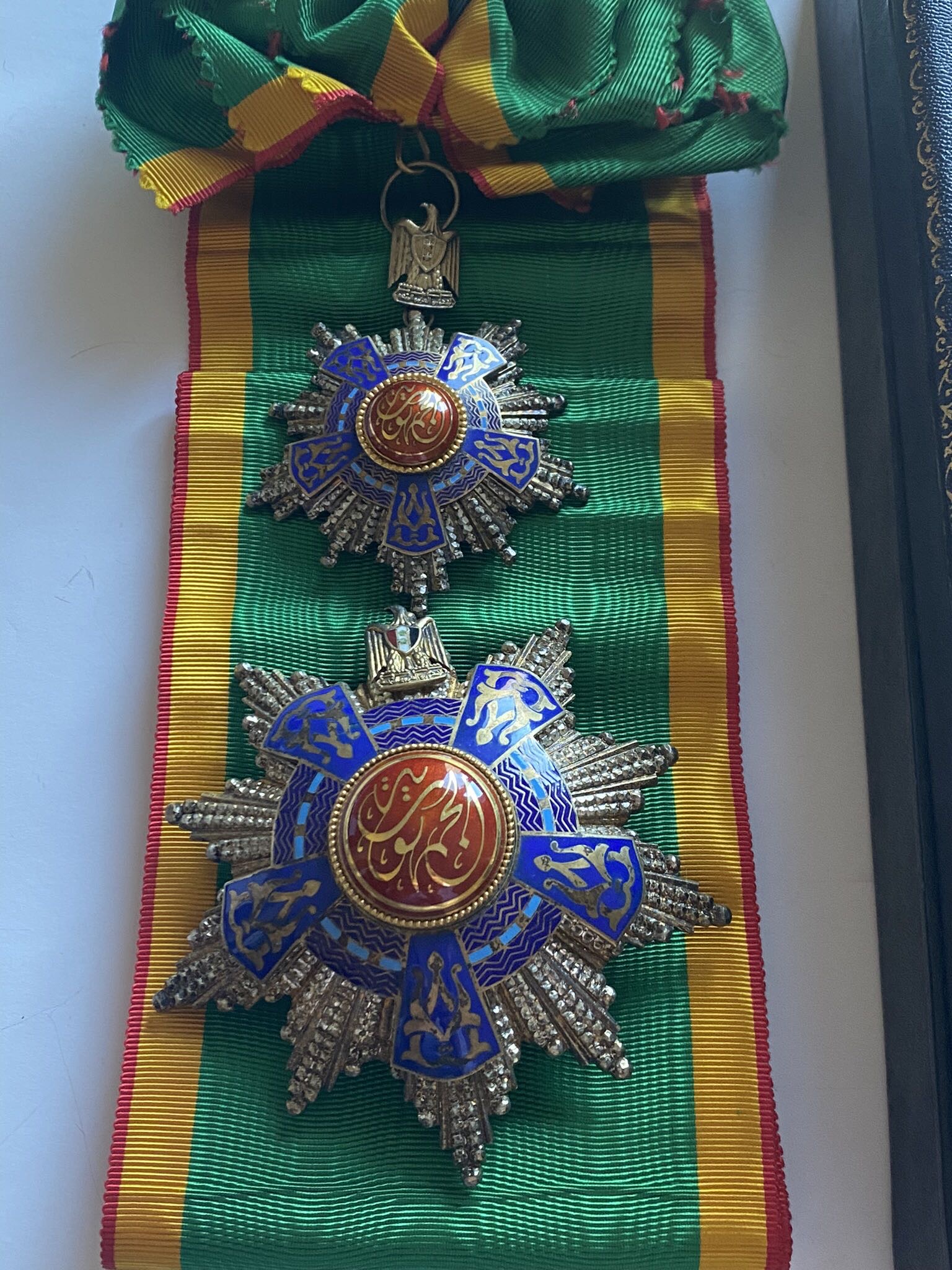 1953 Egypt Order of the Republic 1st Class Grand Cross Sash Badge Breast Star Made by: Tawfiq Bachy وسام الجمهورية   درجة اولى وشاح مع باج و نجمة صدر