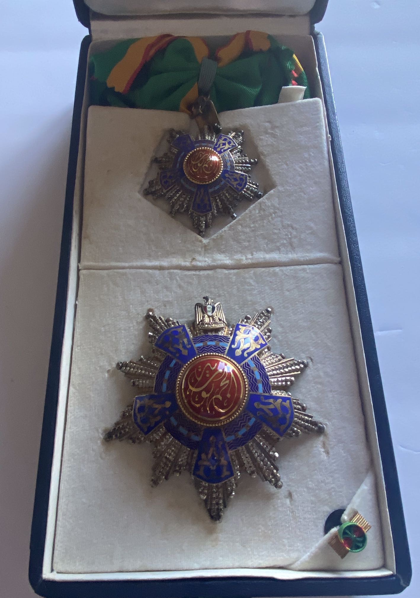 1953 Egypt Order of the Republic 1st Class Grand Cross Sash Badge Breast Star Made by: Tawfiq Bachy وسام الجمهورية   درجة اولى وشاح مع باج و نجمة صدر