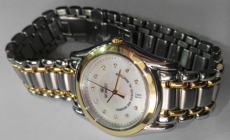 Romeo Arab Emirates Hamdan Al Maktoum Gold S Steel Diamond Mother of Pearl Watch